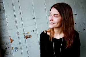 Street portrait of brunette model
