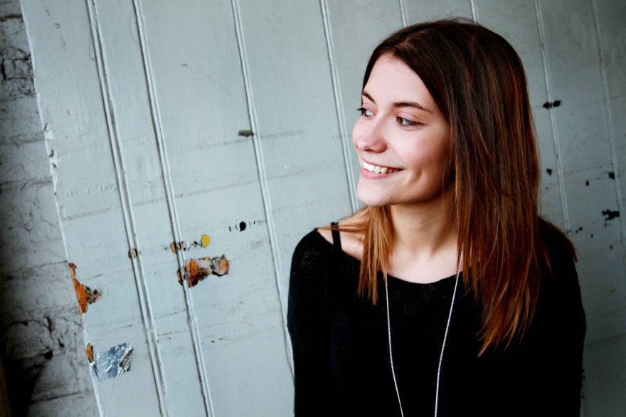Street portrait of brunette model