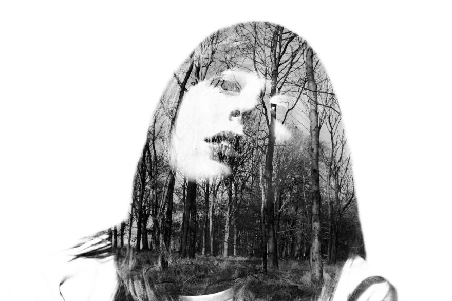 Multiple exposure self portrait with landscape