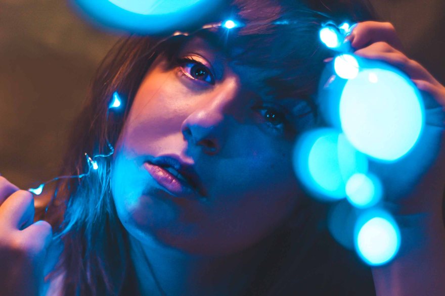 Self portrait with fairy lights