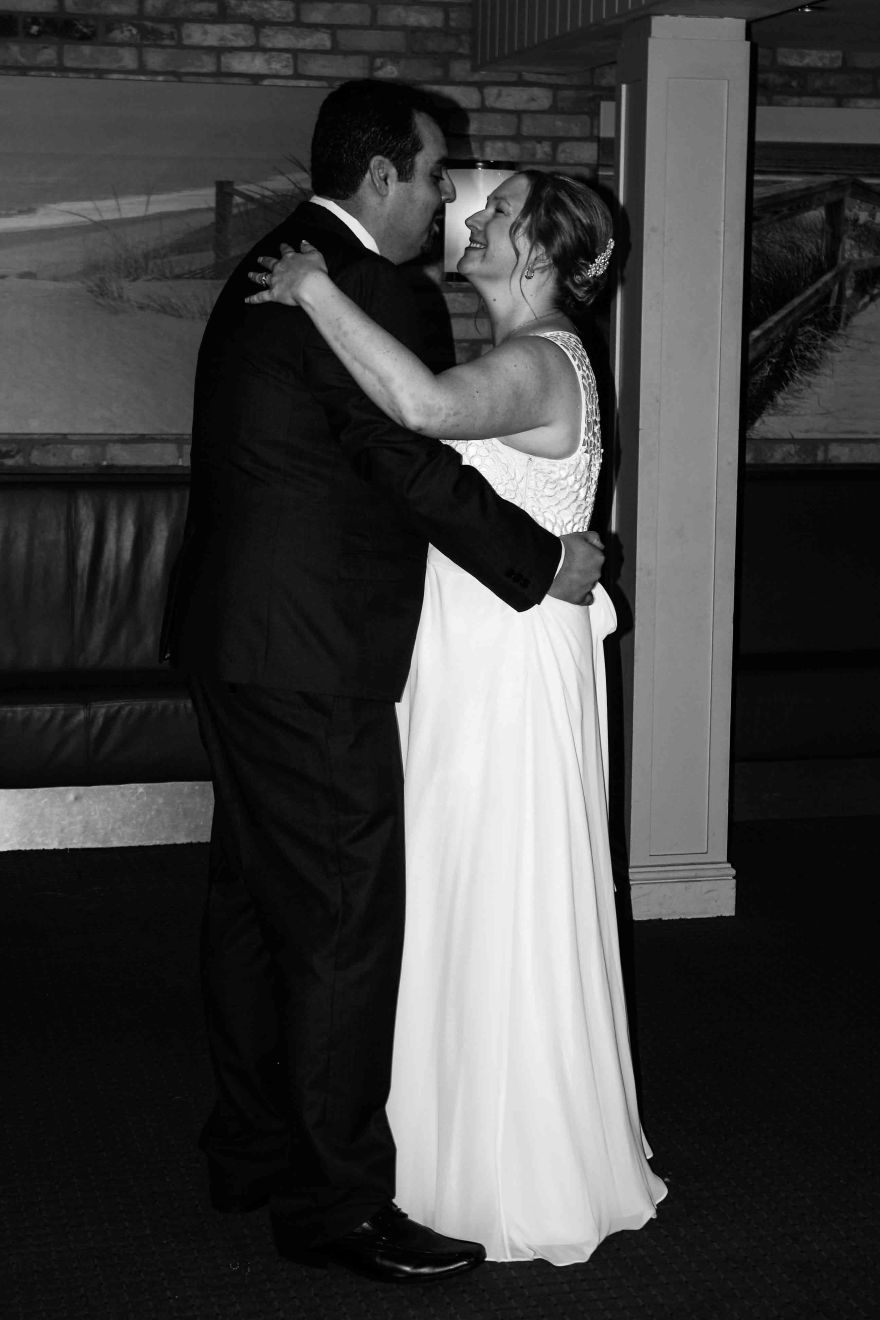 First dance black and white wedding portrait