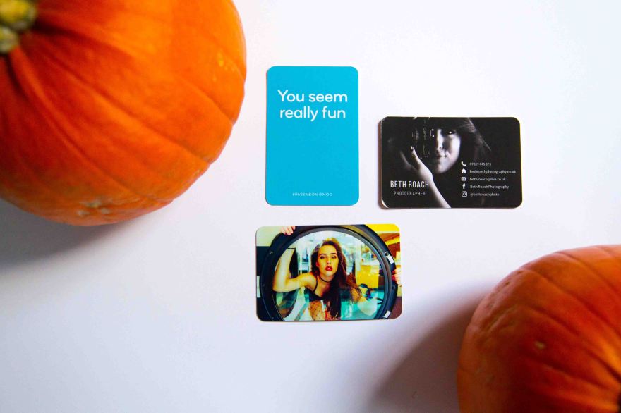 Moo.com photography business cards with pumpkins