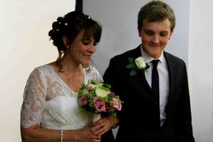 Mother and son wedding photo