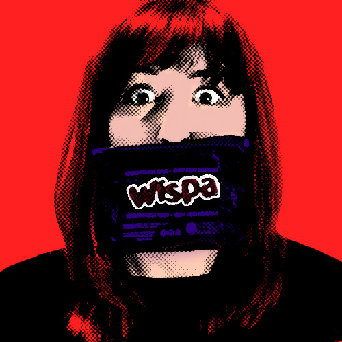 pop art self portrait with wispa wrapper off mouth