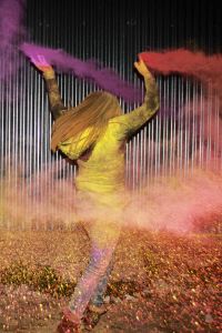 Powder paint being thrown