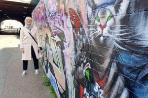 Urban safari portrait with graffiti wall