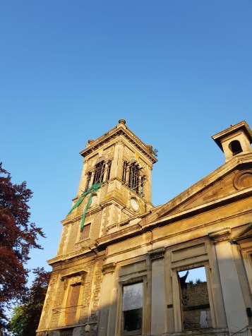 Ruined building with tower