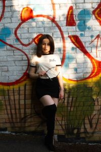 Natural Light full length portrait with graffiti backdrop